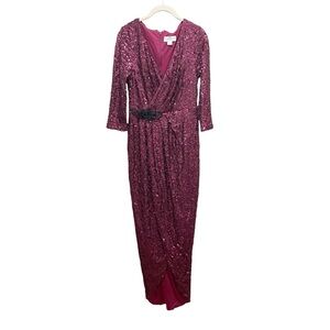 Jessica simpson purple formal sequin wrap gown tulip skirt beaded waist size 4